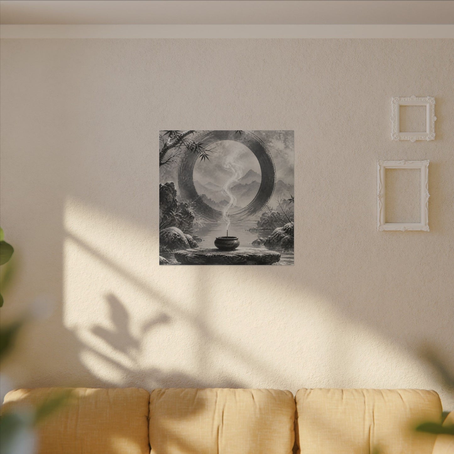 Incense Smoke Canvas Art | Winter Zen Sumi E Art