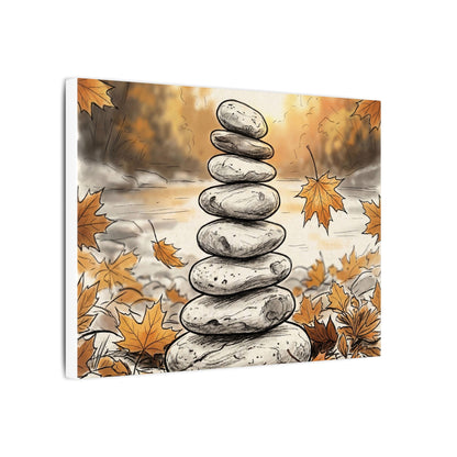 Earthy River Stones Canvas Art - Minimal Line Japandi