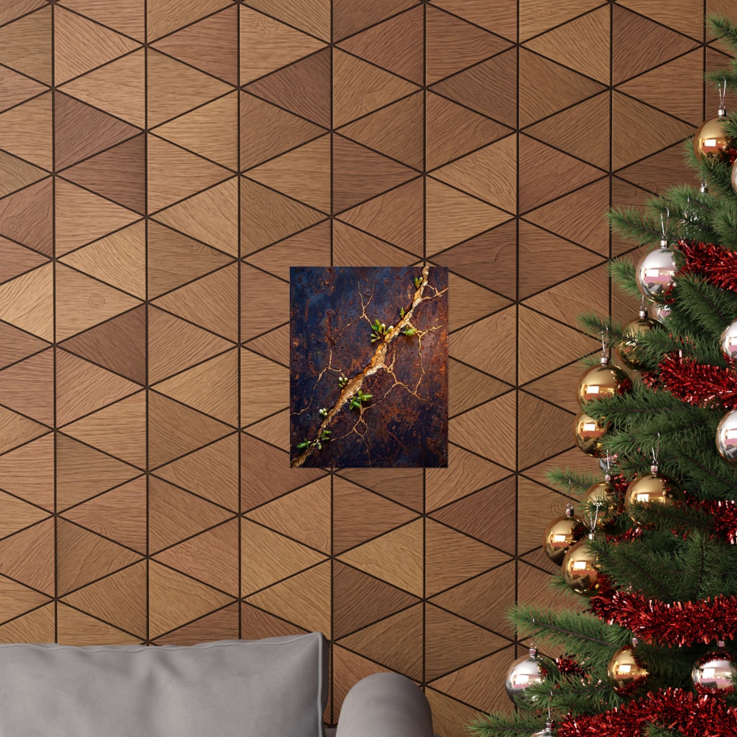 Shibui Rust Patina Wall Art Print - Kintsugi Gold Vein