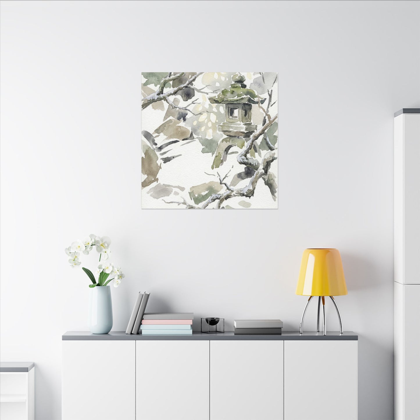Elegant Stone Lantern Canvas Art - Watercolor Japandi