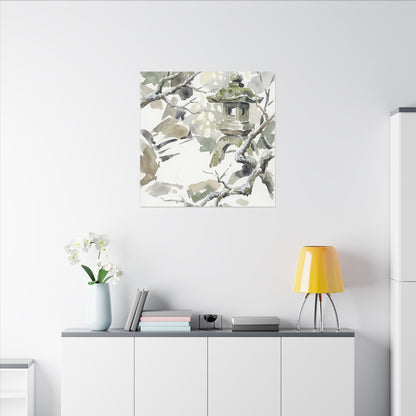 Elegant Stone Lantern Canvas Art - Watercolor Japandi