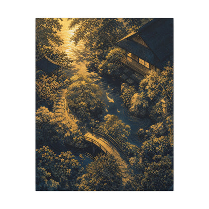 Contemplative Moonlit Garden Canvas Art - Ukiyo E Inspired Zen