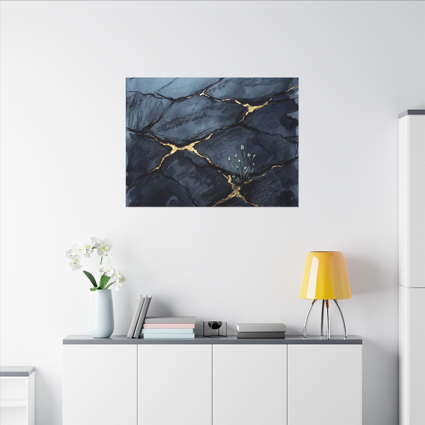 Mono No Aware Cracked Earth Canvas Art - Dark Japandi Charcoal Ink