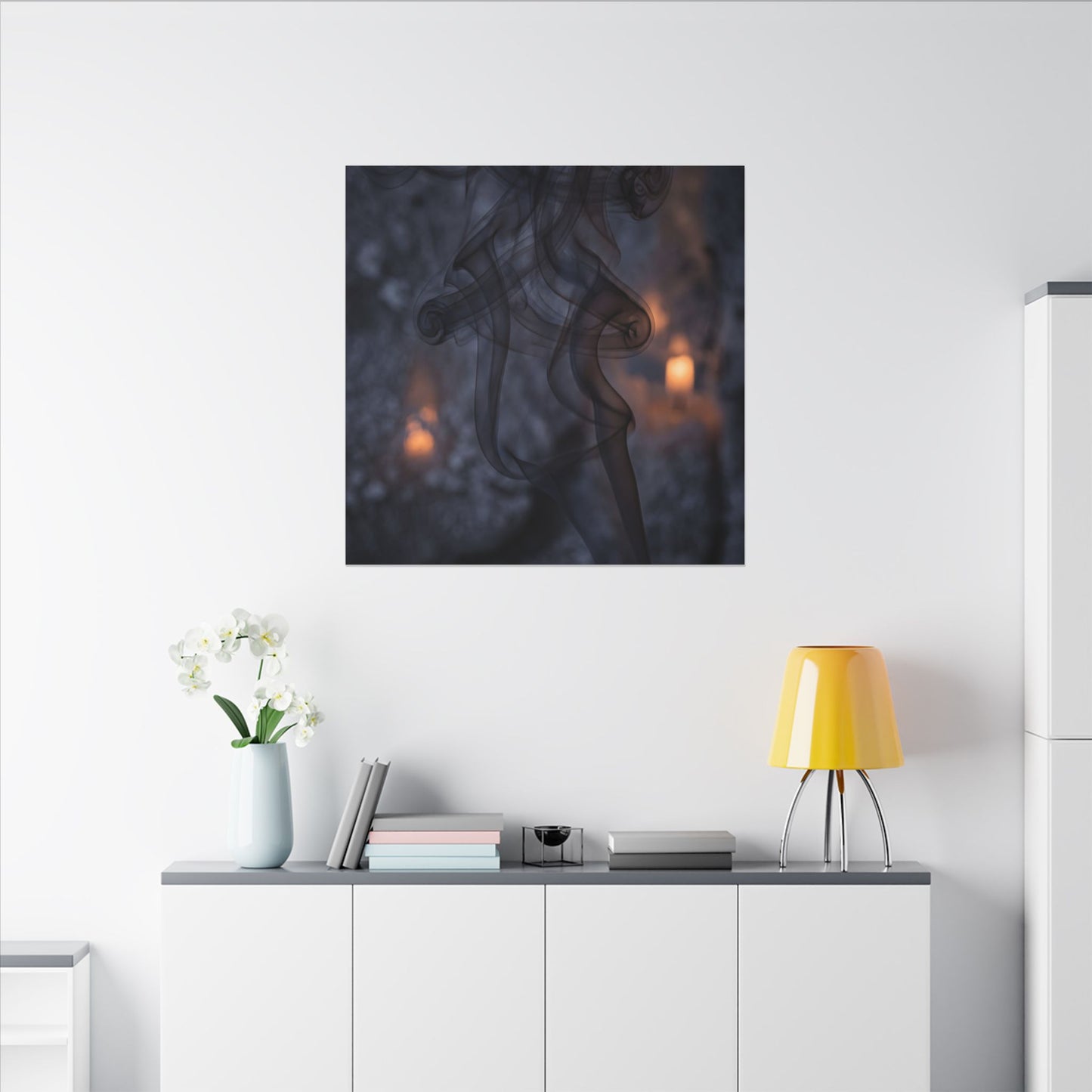 Incense Smoke Winter Canvas Art | Dark Japandi Sophisticated Design