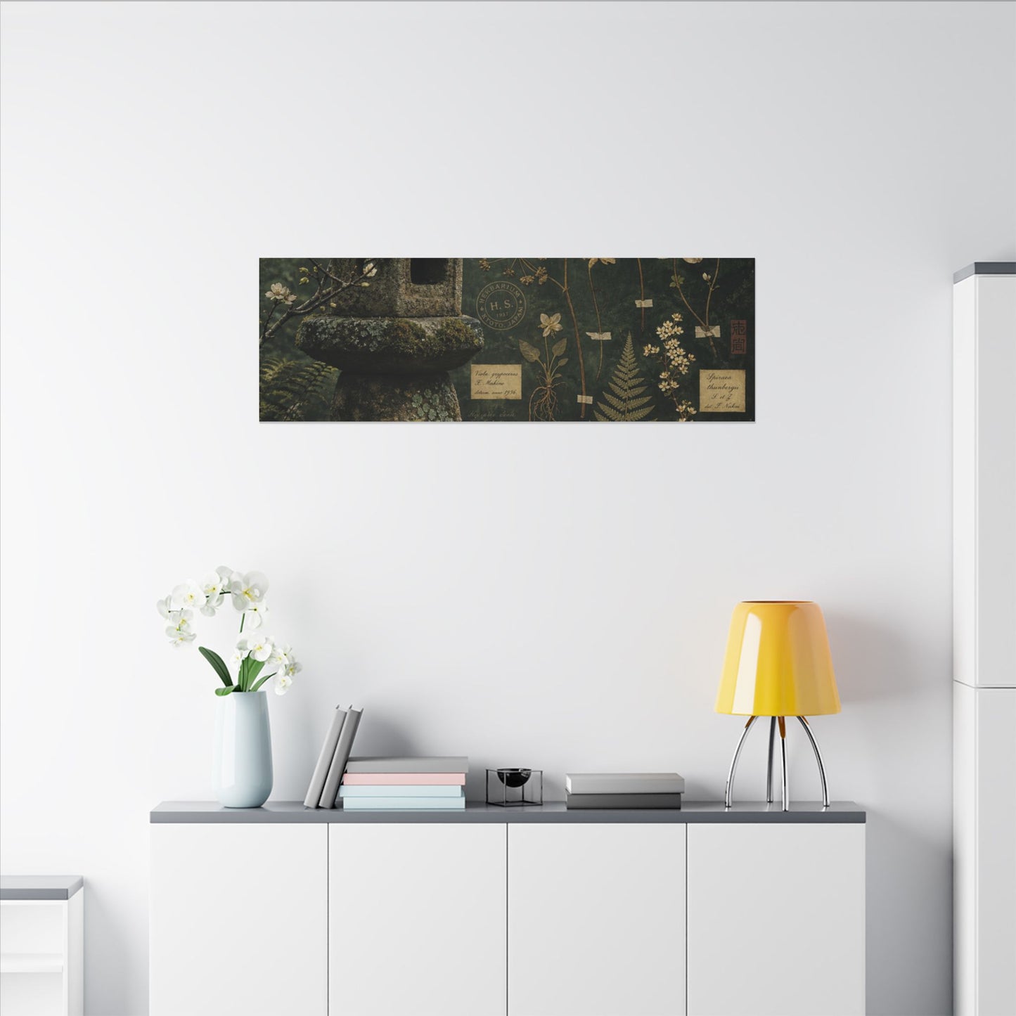 Spring Stone Lantern Herbarium Canvas Art | Nostalgic Decor