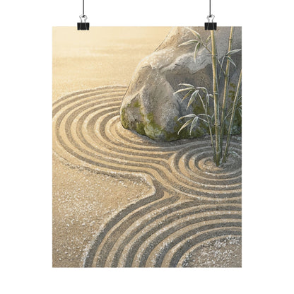 Rock Garden Ukiyo E Inspired Wall Art Print | Peaceful Zen Art
