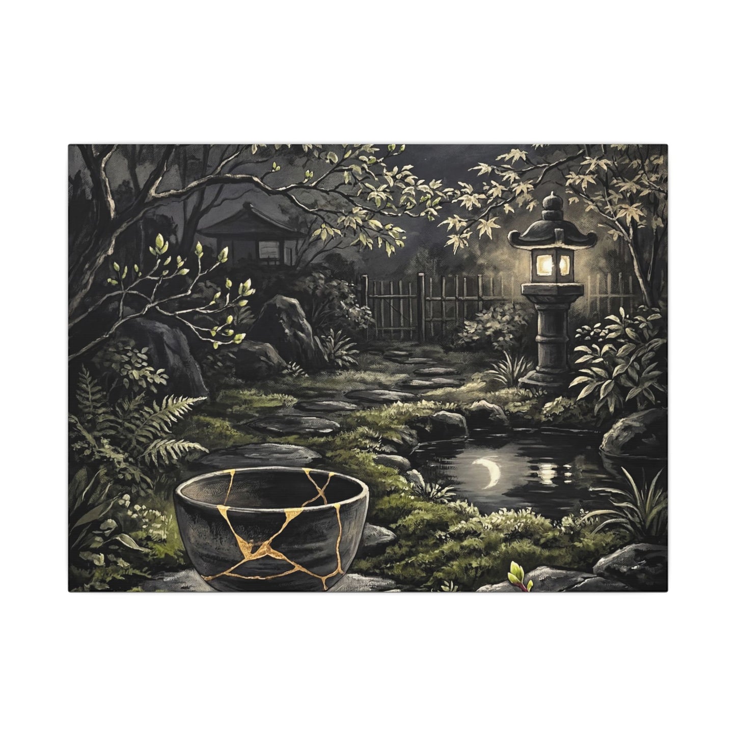 Kintsugi Moonlit Garden in Dappled | Gold Repair Canvas Art Art Print