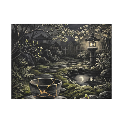 Kintsugi Moonlit Garden in Dappled | Gold Repair Canvas Art Art Print