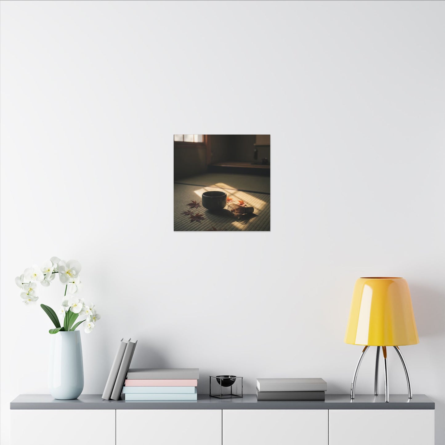Dark Japandi Tea Ceremony in Golden Hour | Moody Minimal Canvas Art