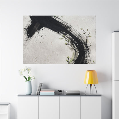 Ink Brushstroke Spring Canvas Art | Dark Japandi Sophisticated Design