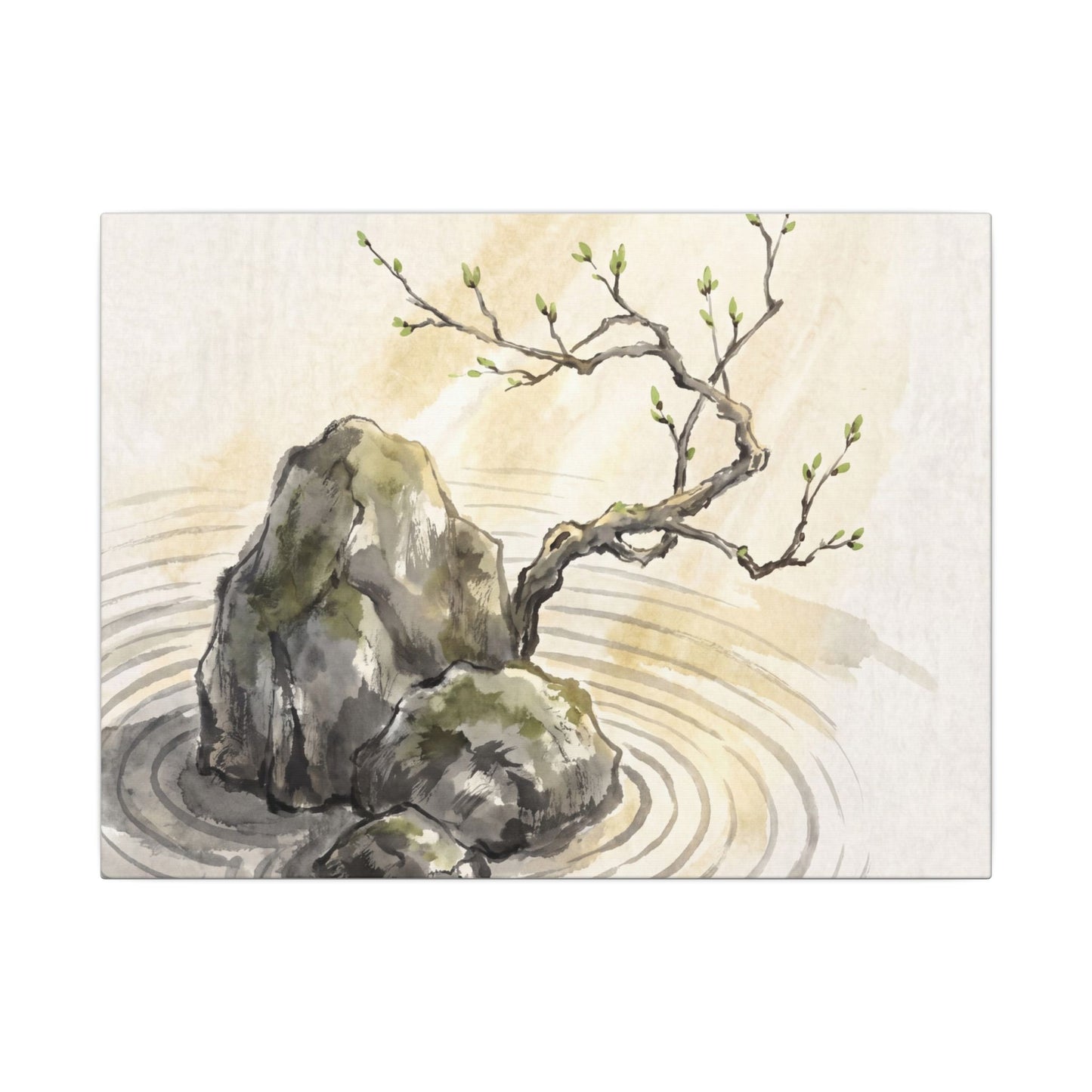 Serene Rock Garden Canvas Art - Sumi E Zen Art Print