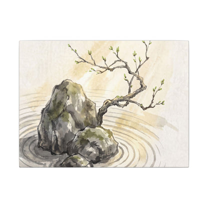 Serene Rock Garden Canvas Art - Sumi E Zen Art Print