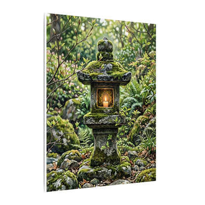 Neutral Stone Lantern Canvas Art - Japanese Pattern Japandi