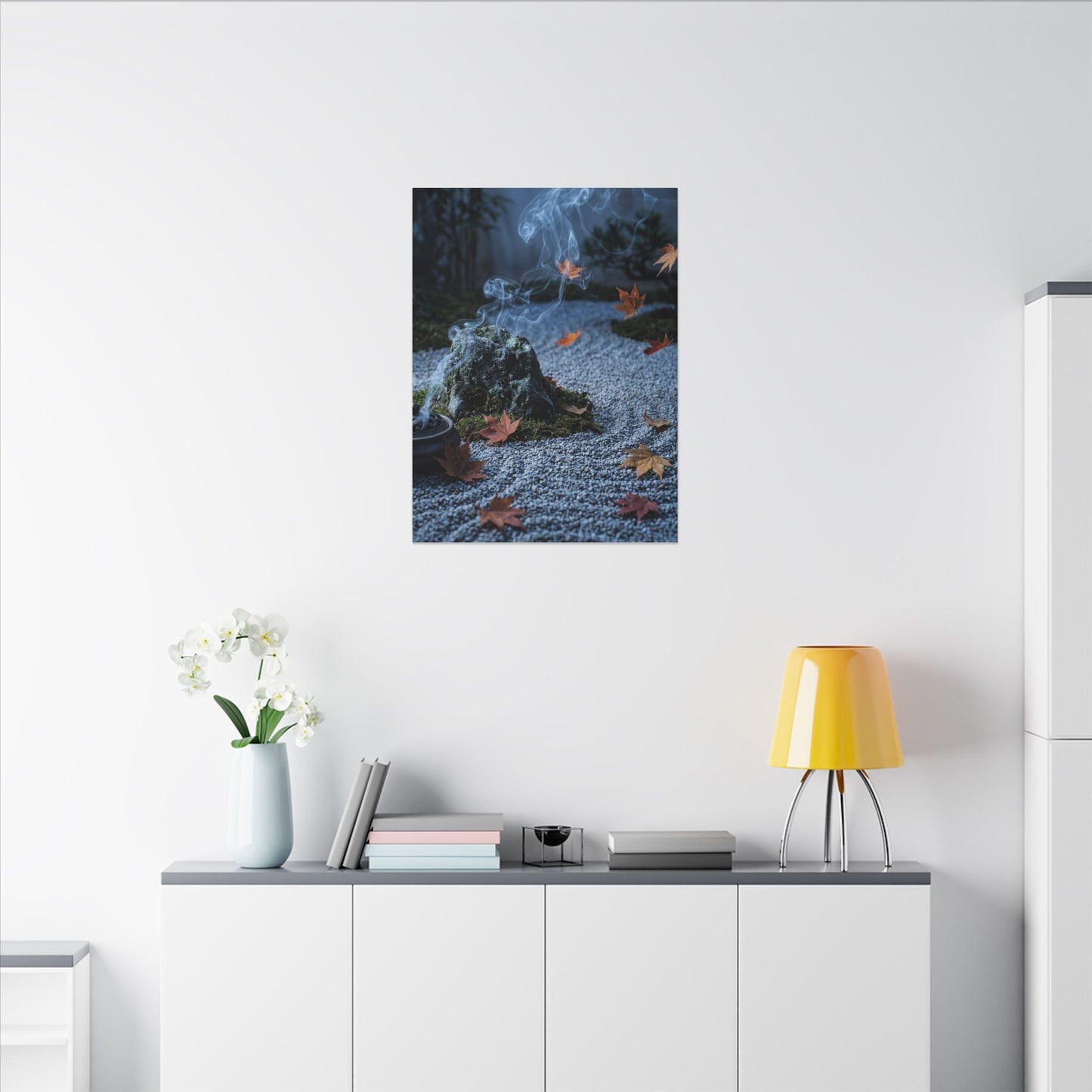 Autumn Incense Smoke Karesansui Canvas Art | Calm Decor