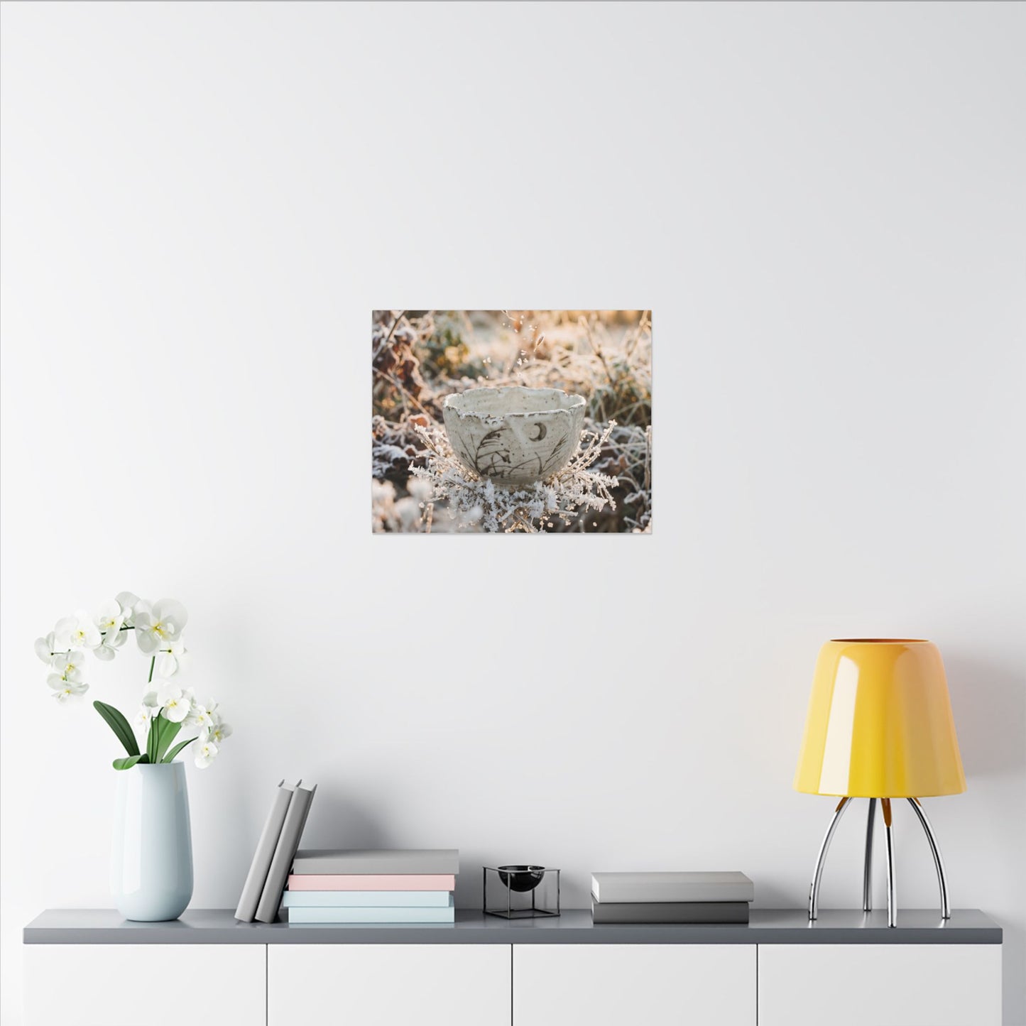Japandi Ceramic Bowl in Golden Hour | Japanese Pattern Canvas Art
