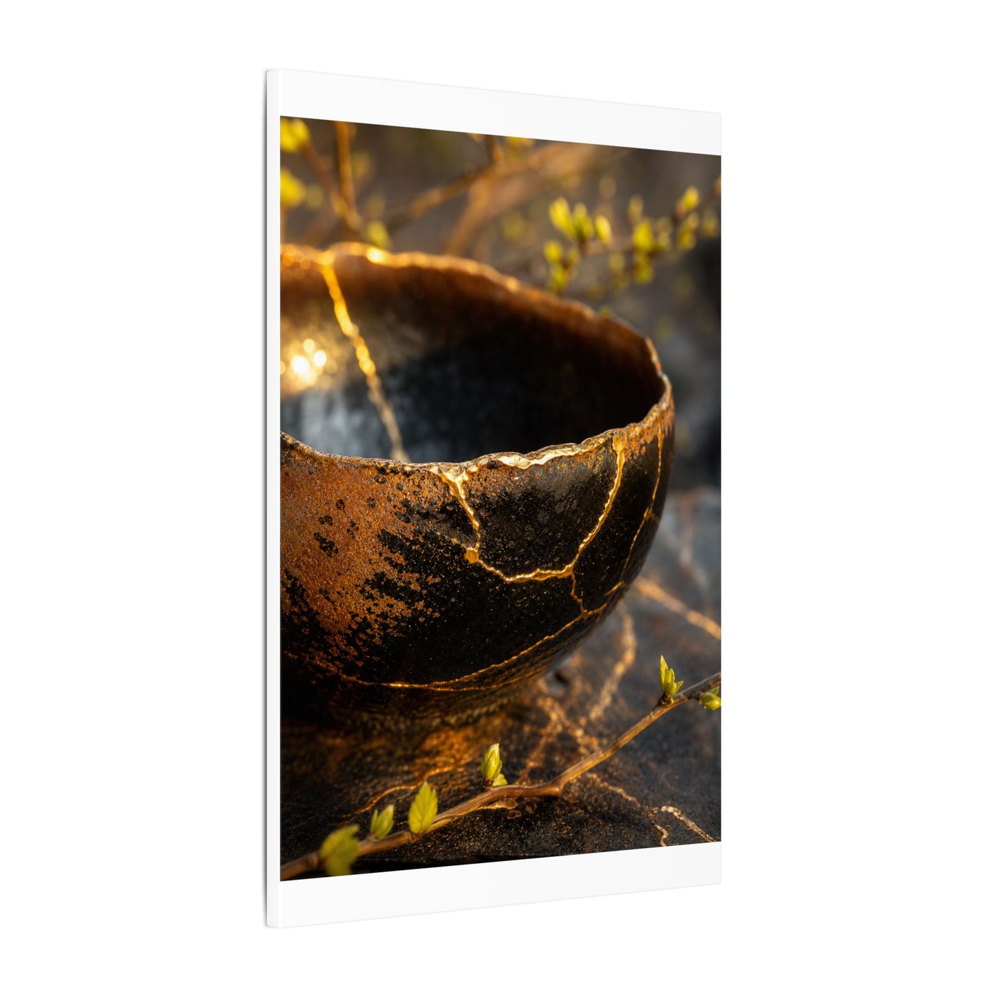 Kintsugi Ceramic Bowl in Golden Hour | Gold Vein Canvas Art