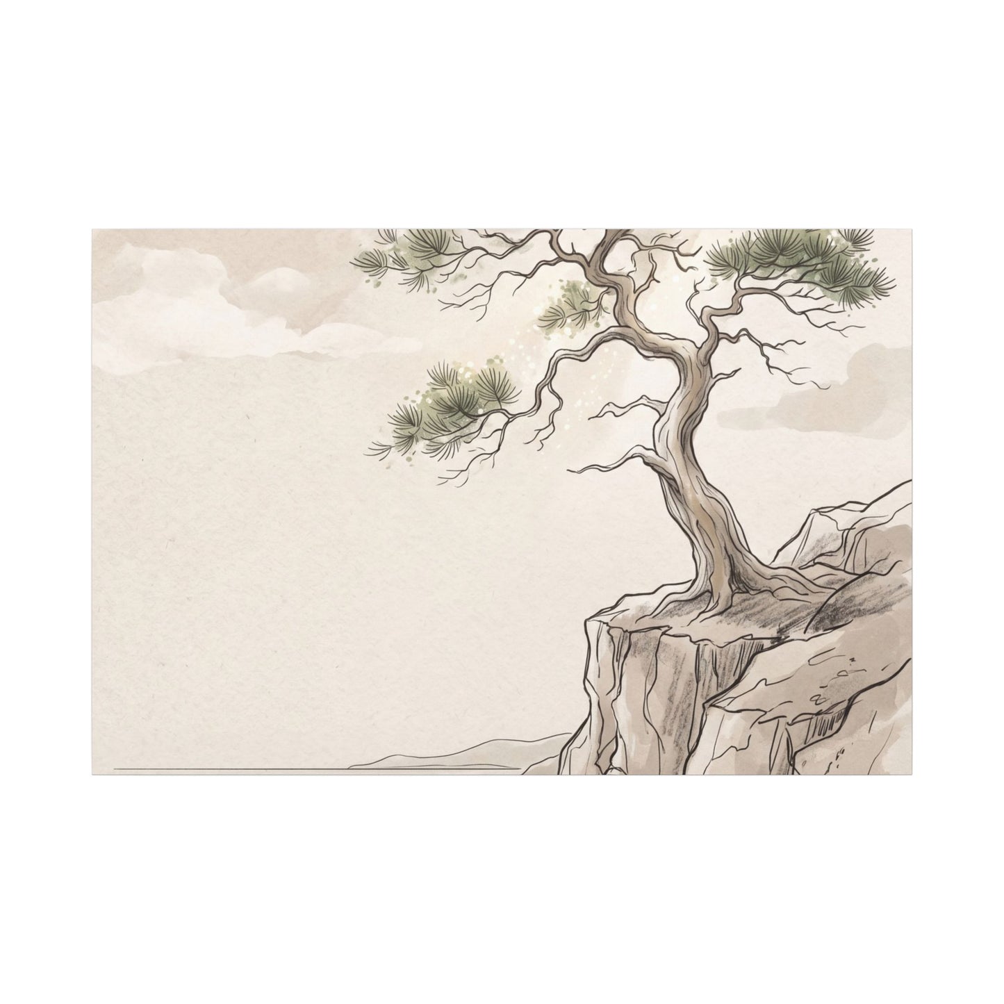 Japandi Pine Tree in Dappled | Minimal Line Canvas Art