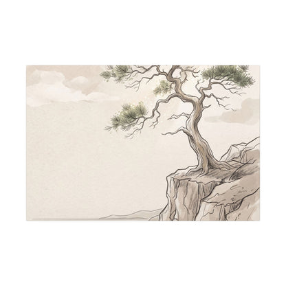 Japandi Pine Tree in Dappled | Minimal Line Canvas Art