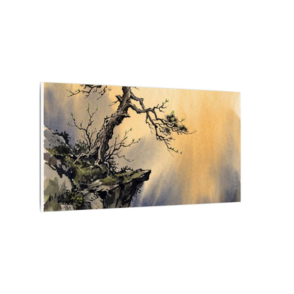 Zen Pine Tree in Golden Hour | Sumi E Canvas Art