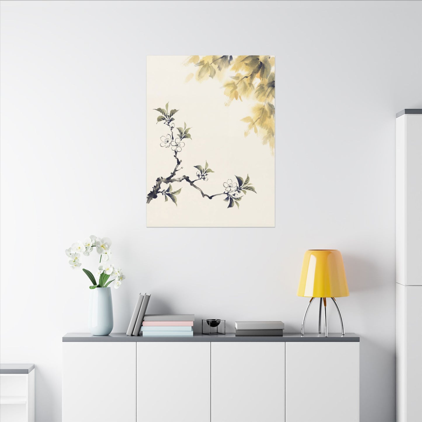 Kanso Cherry Blossom Canvas Art - Zen Sumi E