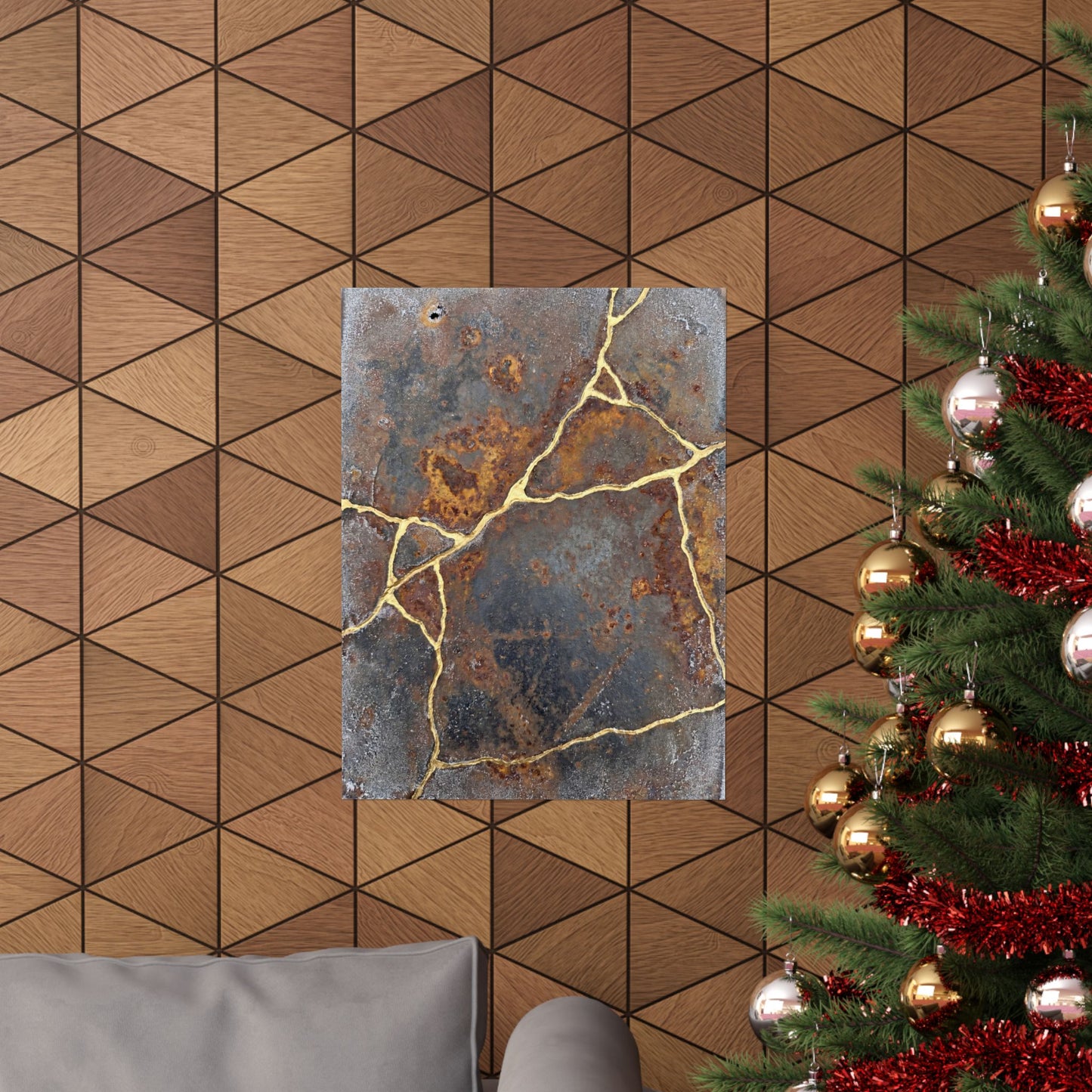 Kintsugi Rust Patina in Overcast | Gold Repair Wall Art Print