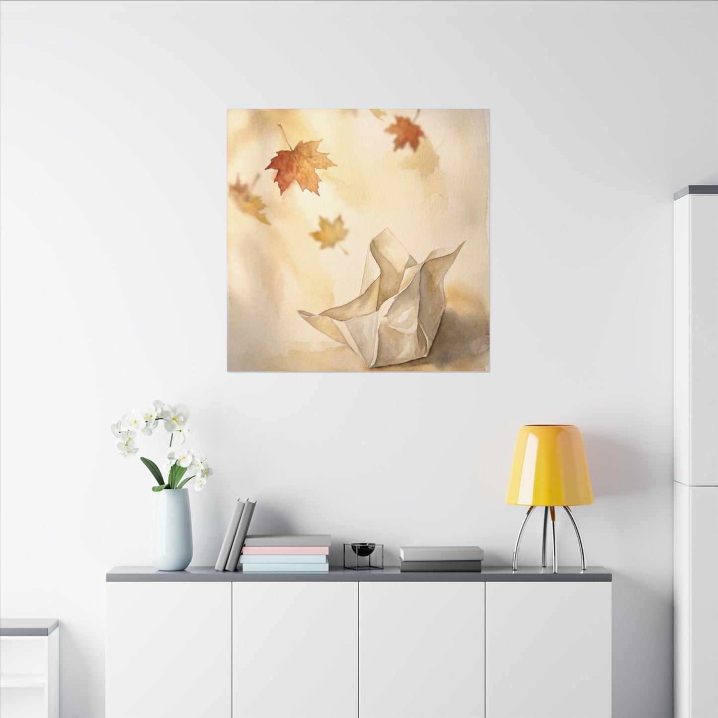 Japandi Paper Fold in Golden Hour | Watercolor Canvas Art