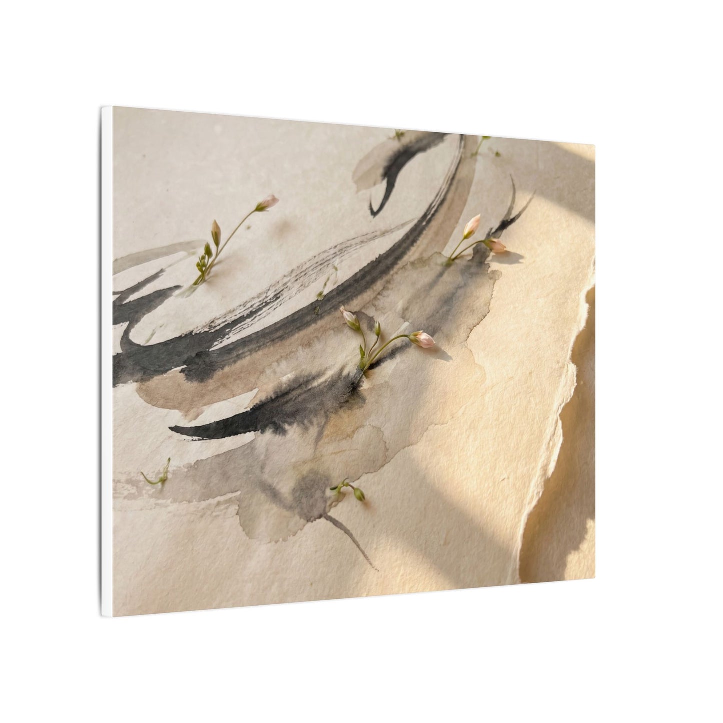 Ink Brushstroke Watercolor Canvas Art | Neutral Japandi Art