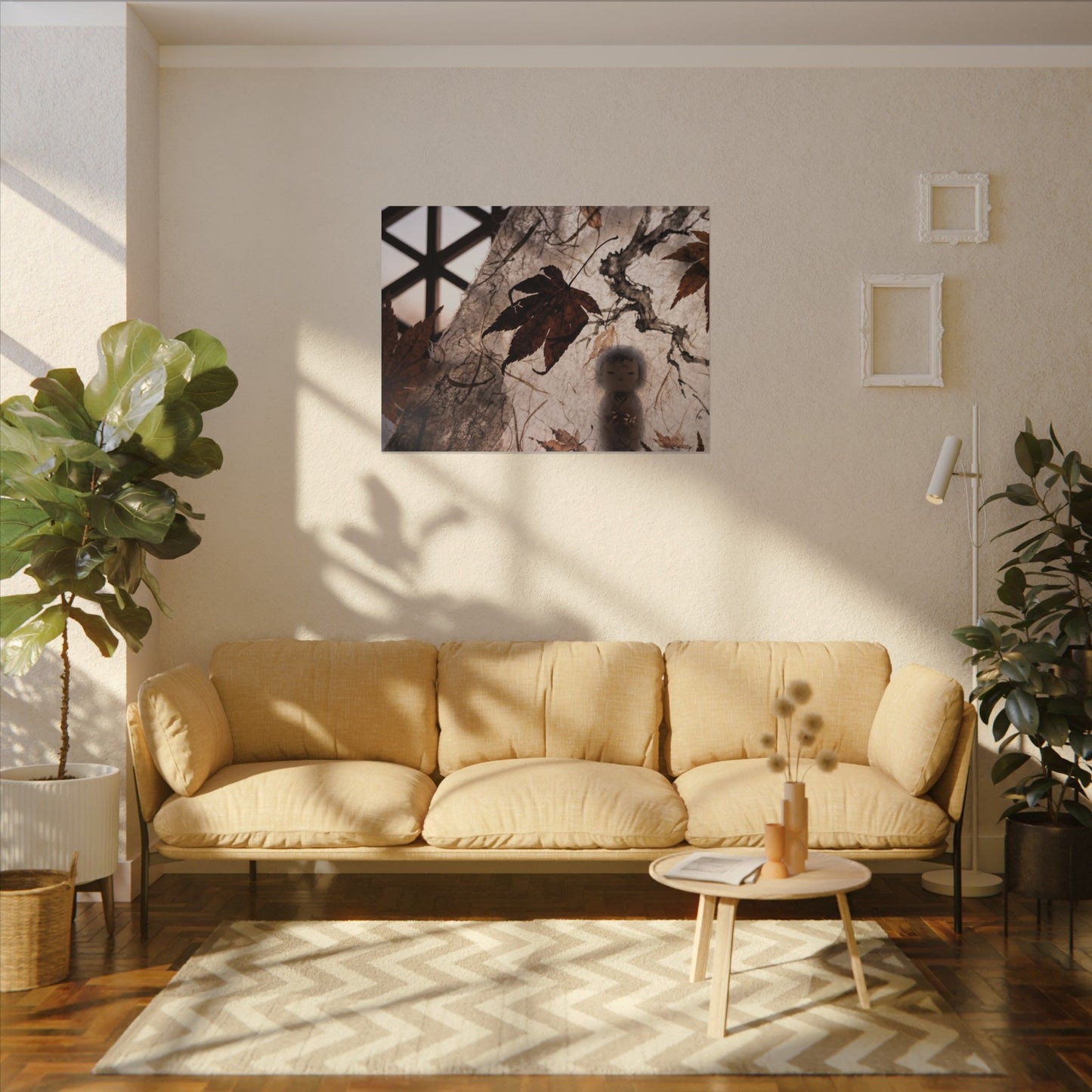 Shoji Screen Autumn Canvas Art | Dark Japandi Atmospheric Design