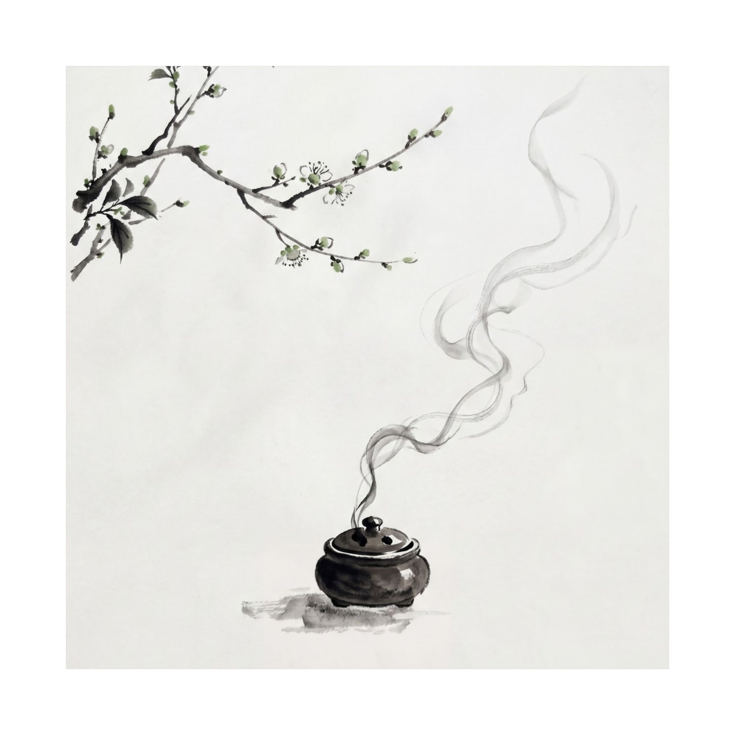 Ma Incense Smoke Wall Art Print - Zen Sumi E