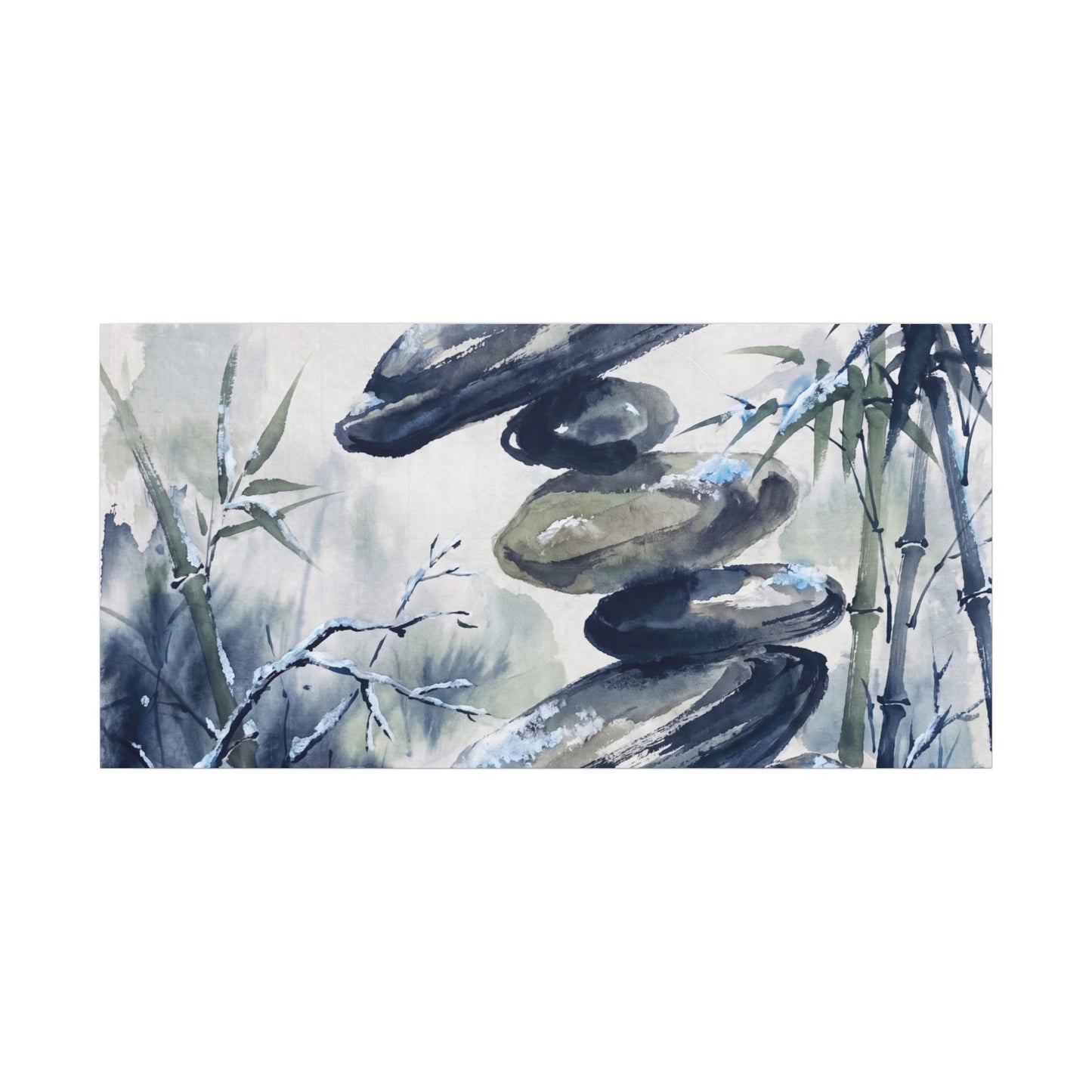 Zen River Stones in Moonlight | Sumi E Canvas Art