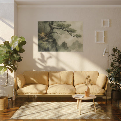Candlelight Pine Tree Canvas Art - Japandi Kanso