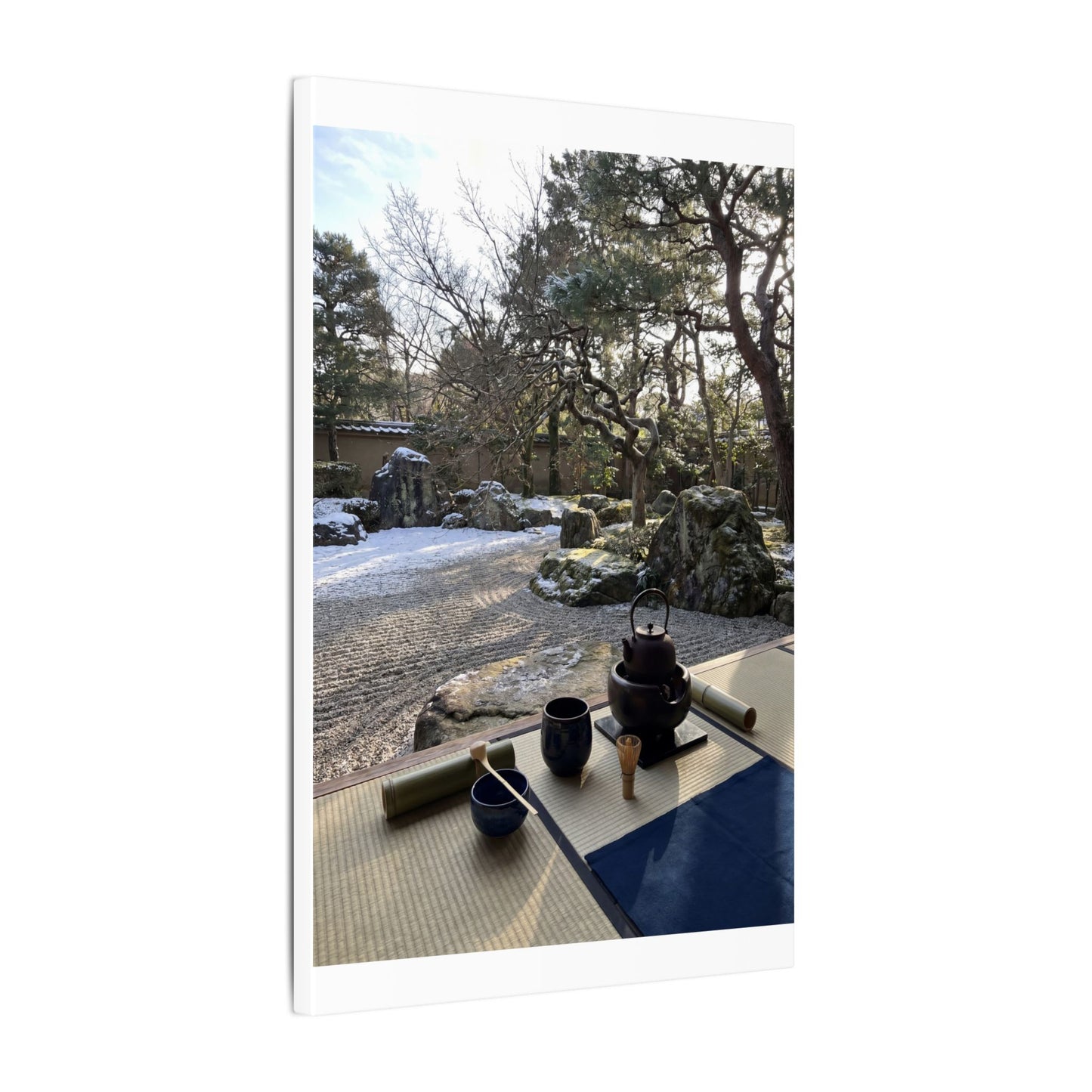 Winter Tea Ceremony Karesansui Canvas Art | Serene Decor