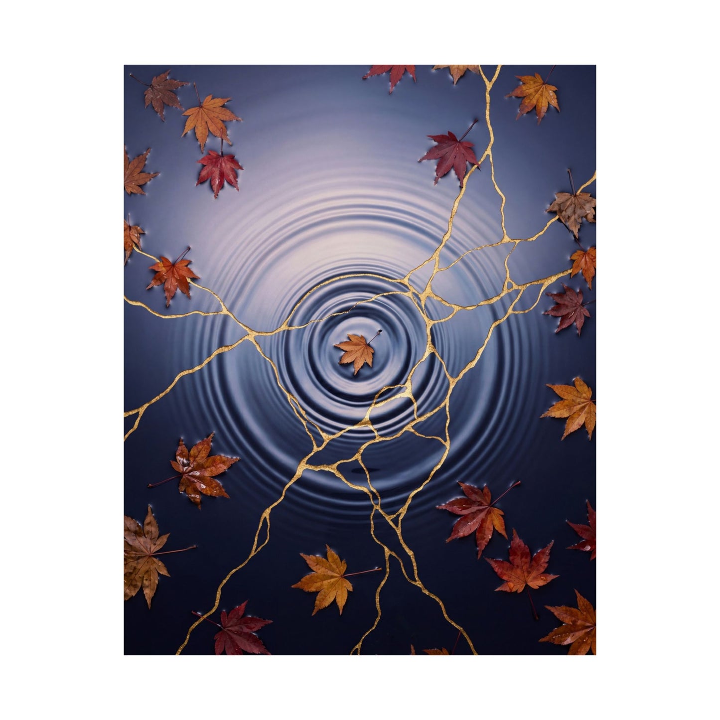 Water Ripple Autumn Wall Art Print | Kintsugi Healing Design
