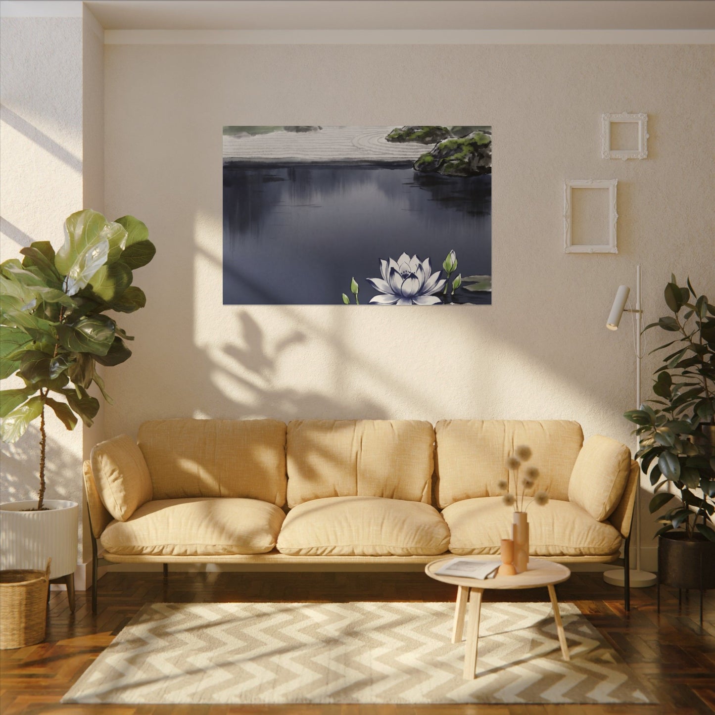 Lotus Flower Karesansui Canvas Art | Tranquil Zen Art