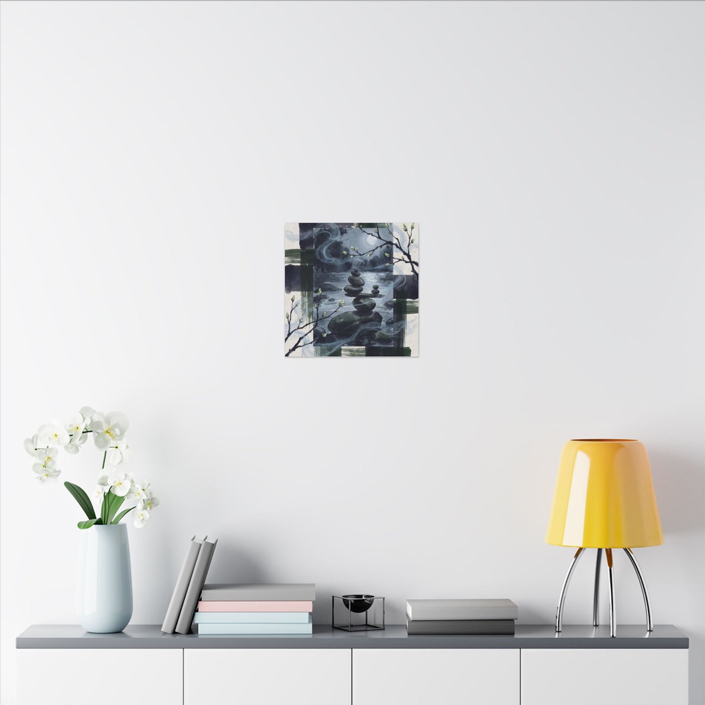 Moonlight River Stones Canvas Art - Zen Shibui