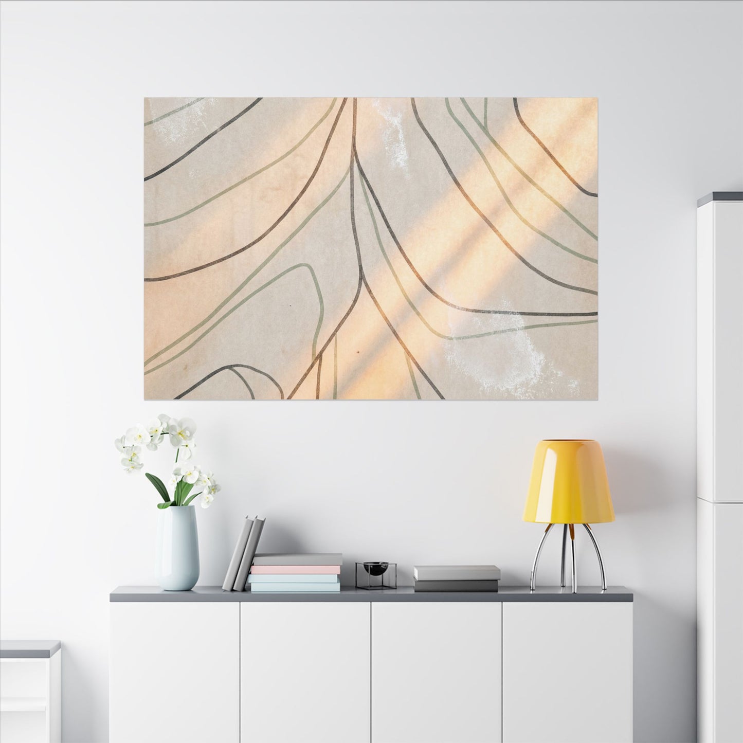 Shoji Screen Minimal Line Canvas Art | Warm Japandi Art
