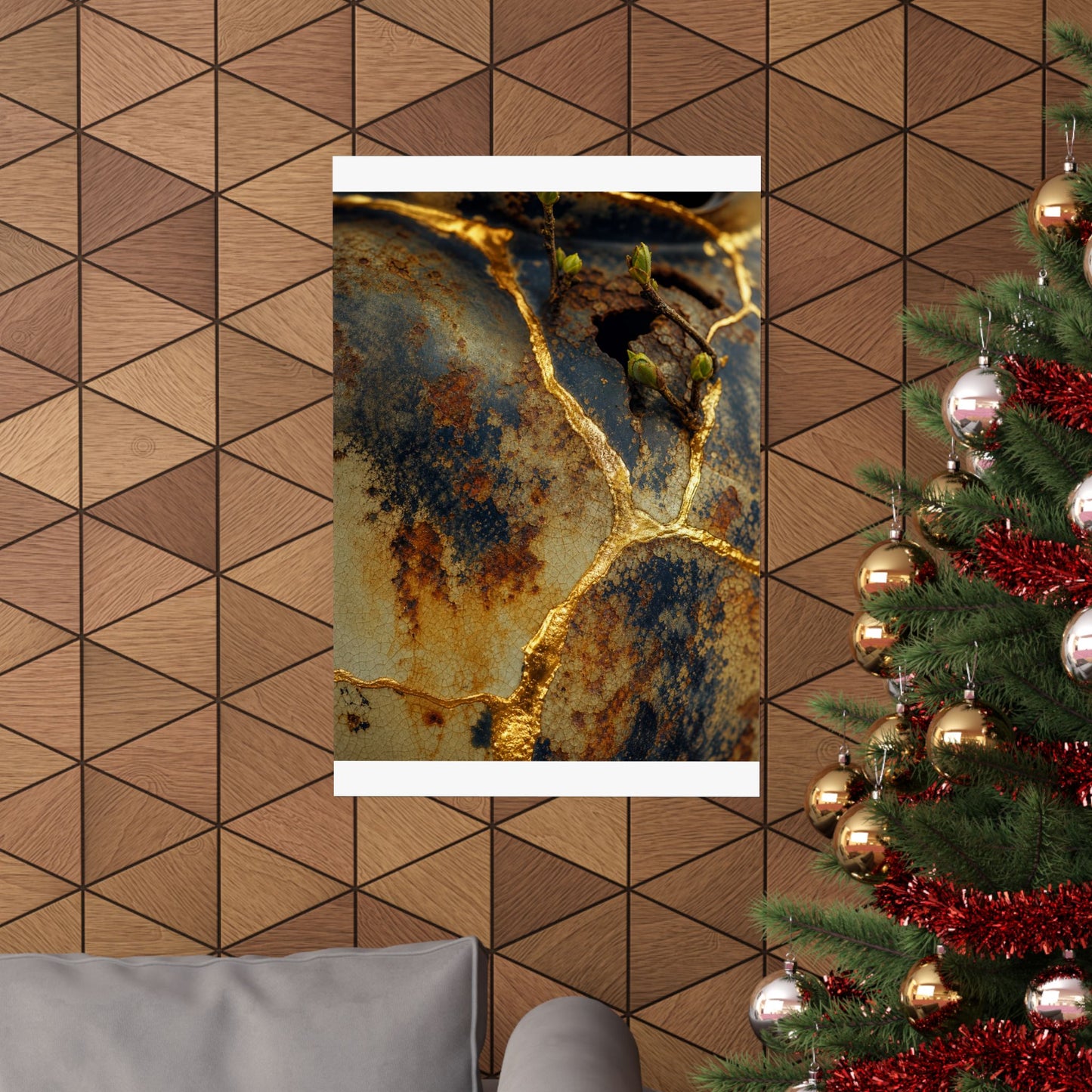 Healing Rust Patina Wall Art Print - Crackle Gold Kintsugi