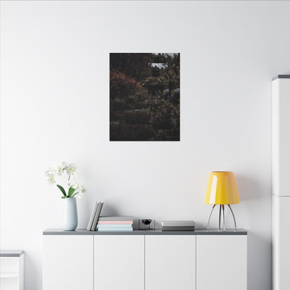 Stone Lantern Spring Canvas Art | Dark Japandi Bold Design