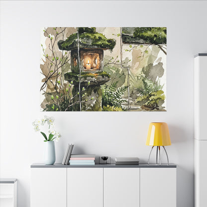 Stone Lantern Watercolor Canvas Art | Elegant Japandi Art