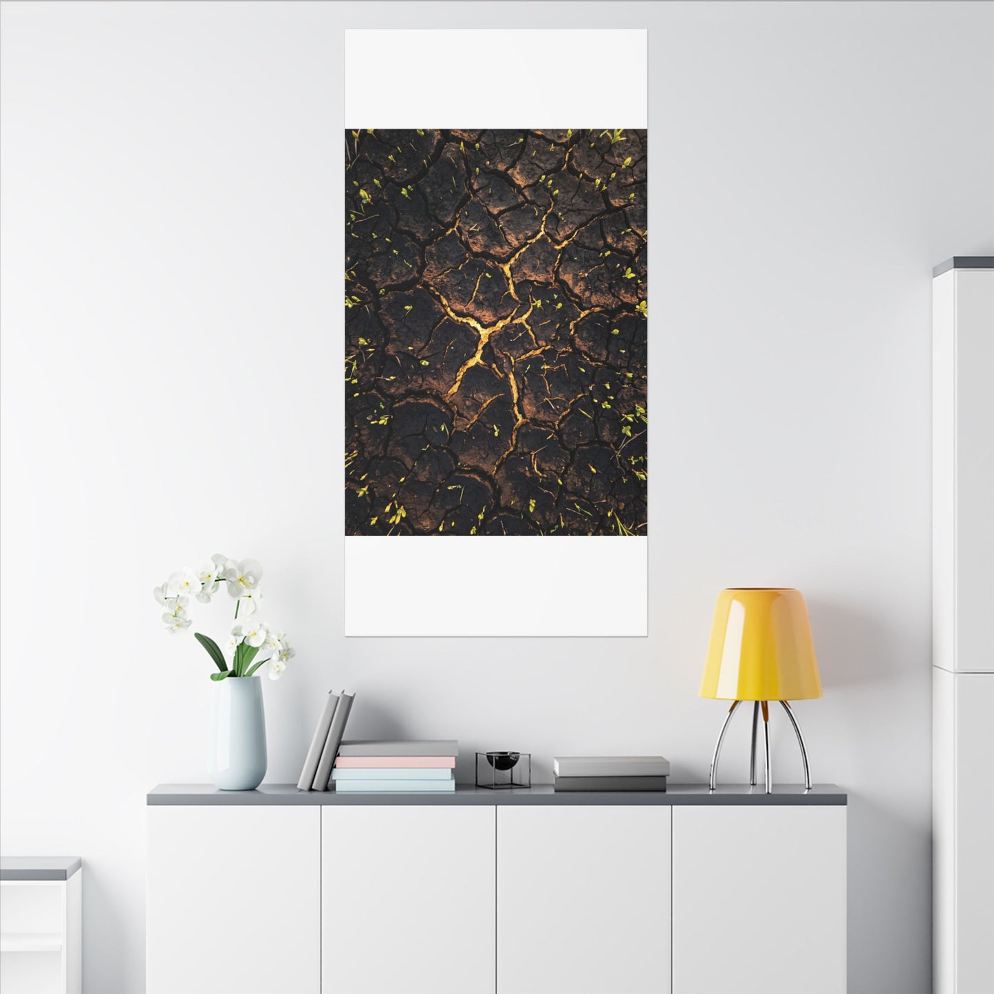 Cracked Earth Moody Minimal Canvas Art | Sophisticated Dark Japandi Art