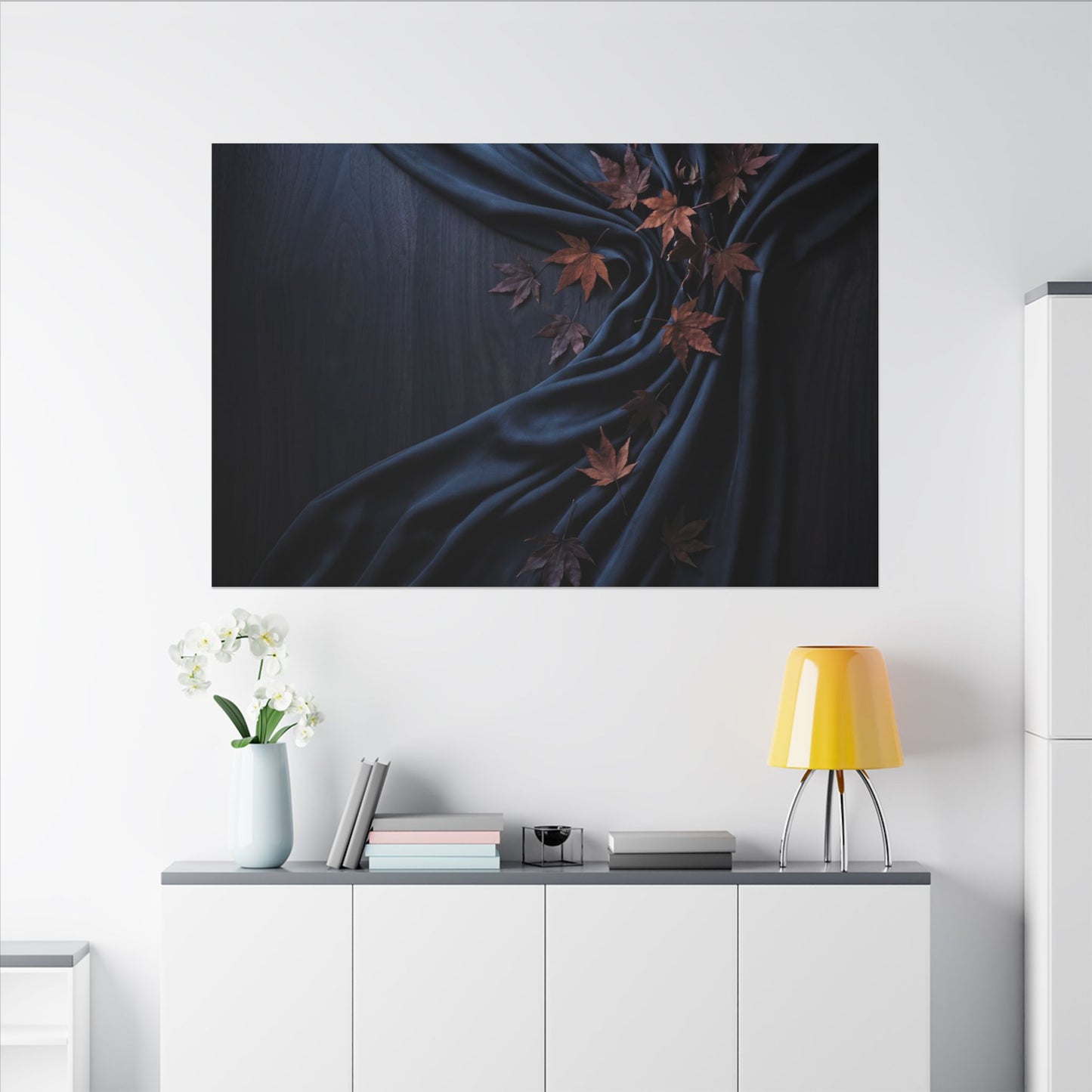 Silk Drape Autumn Canvas Art | Dark Japandi Sophisticated Design
