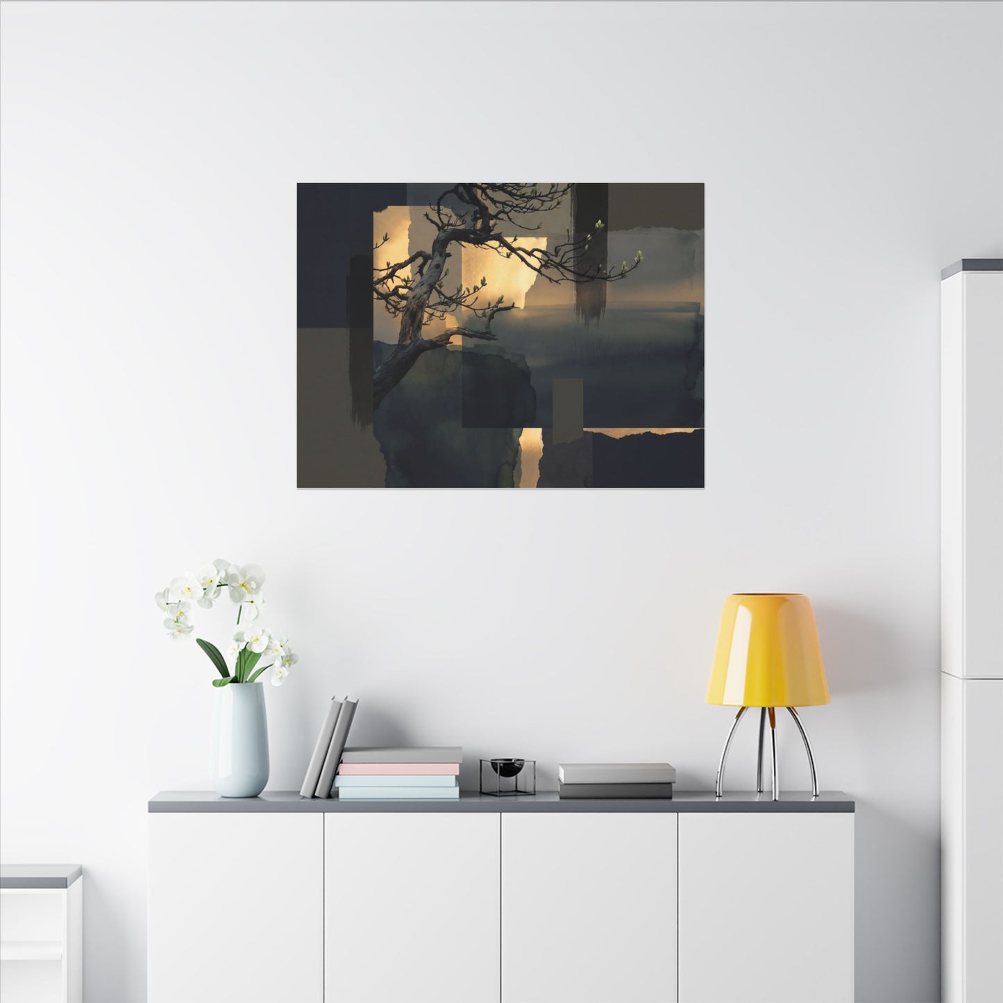 Golden Hour Pine Tree Canvas Art - Dark Japandi Kanso