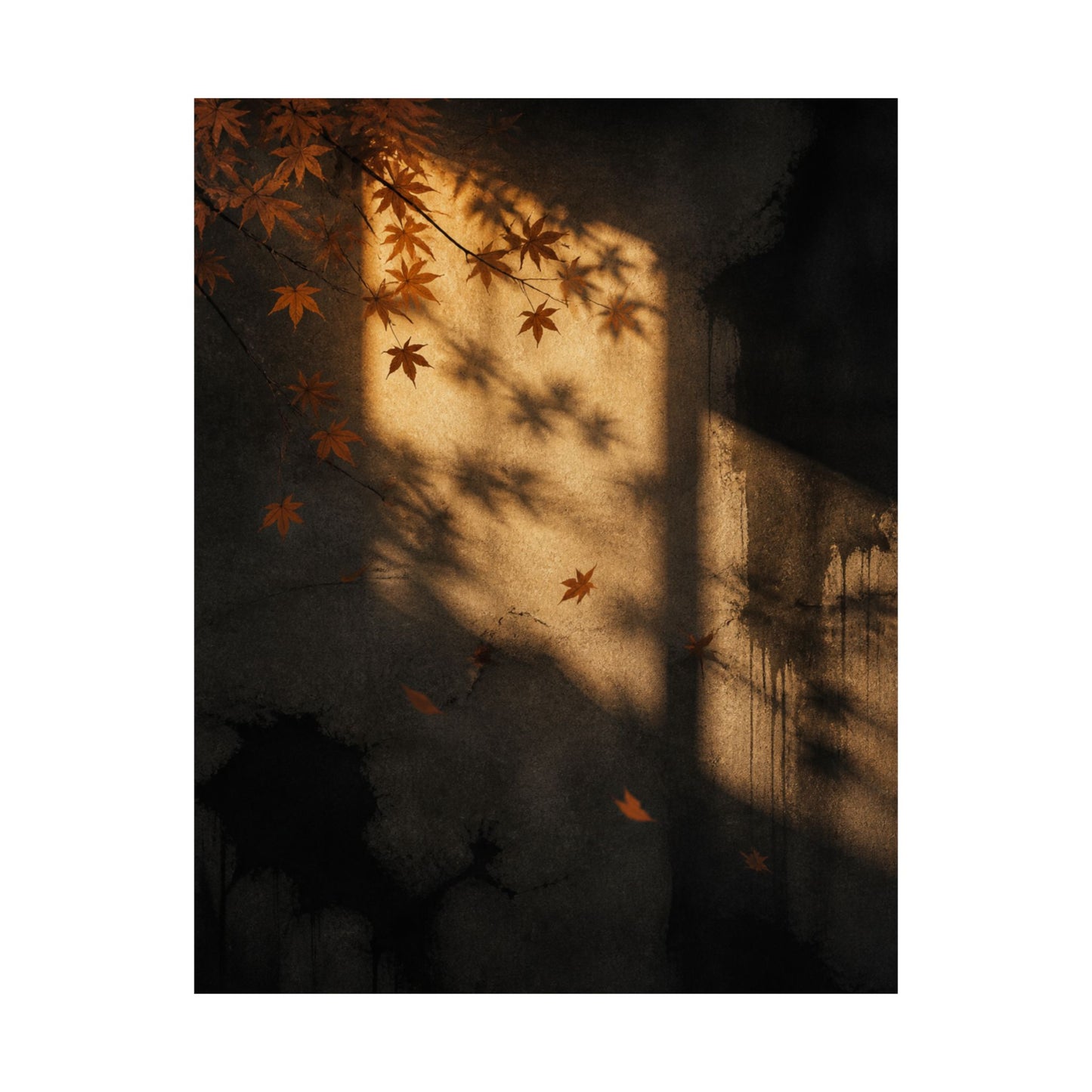 Sophisticated Shadow Play Wall Art Print - Charcoal Ink Dark Japandi