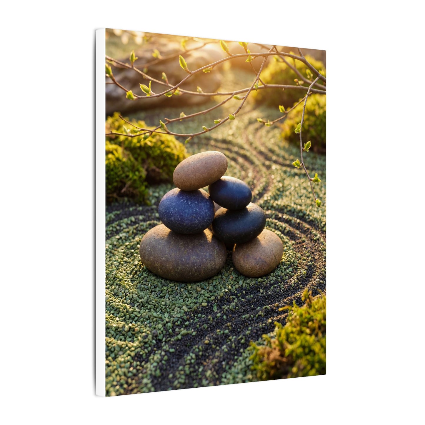 Zen River Stones in Golden Hour | Karesansui Canvas Art