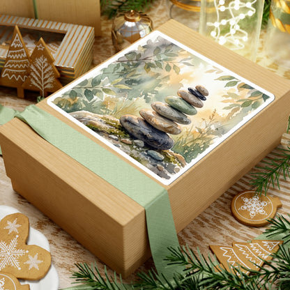 Mono No Aware River Stones Sticker - Japandi Watercolor Art Print