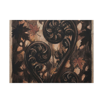 Mono No Aware Fern Unfurling Canvas Art - Dark Japandi Charcoal Ink