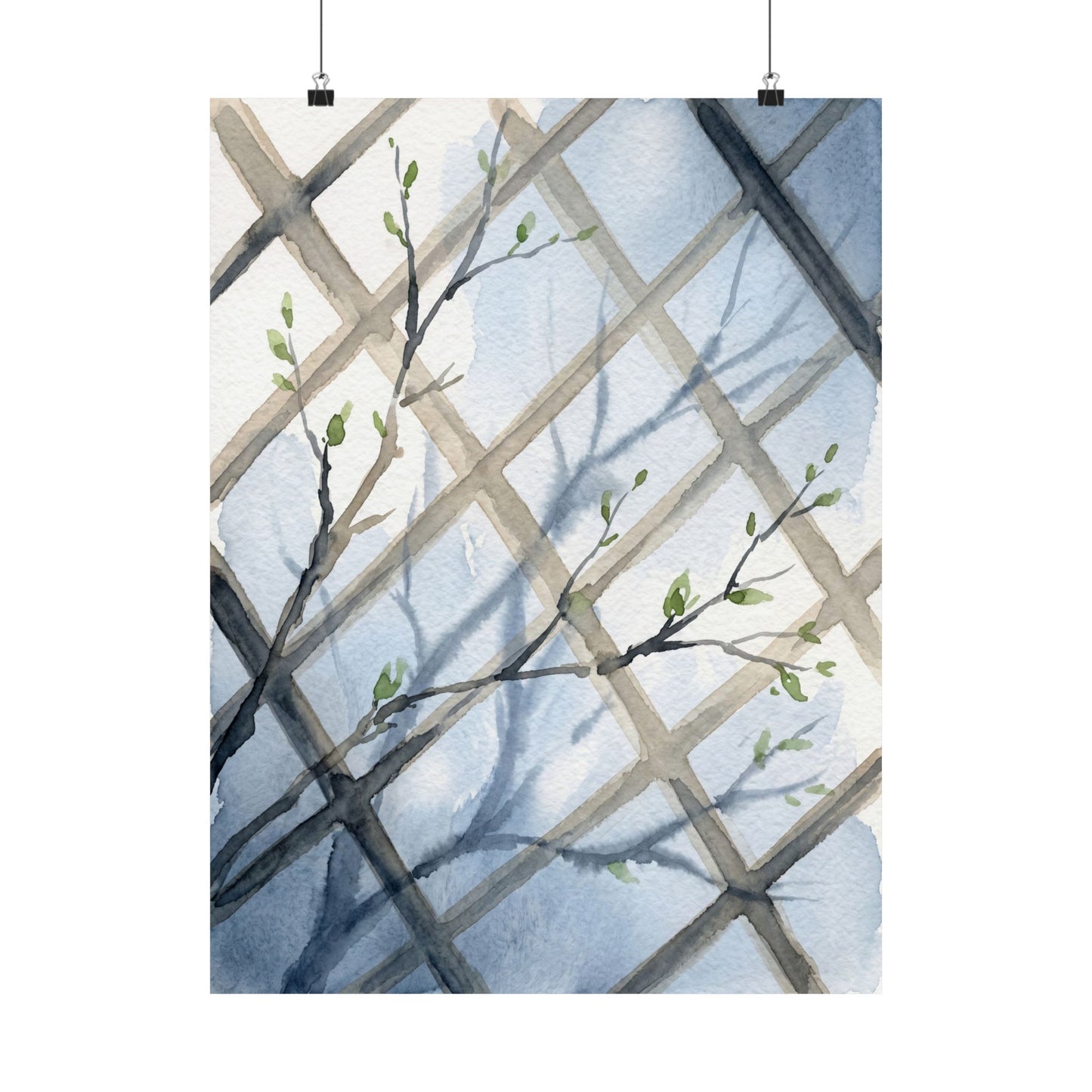 Japandi Shoji Screen in Moonlight | Watercolor Wall Art Print