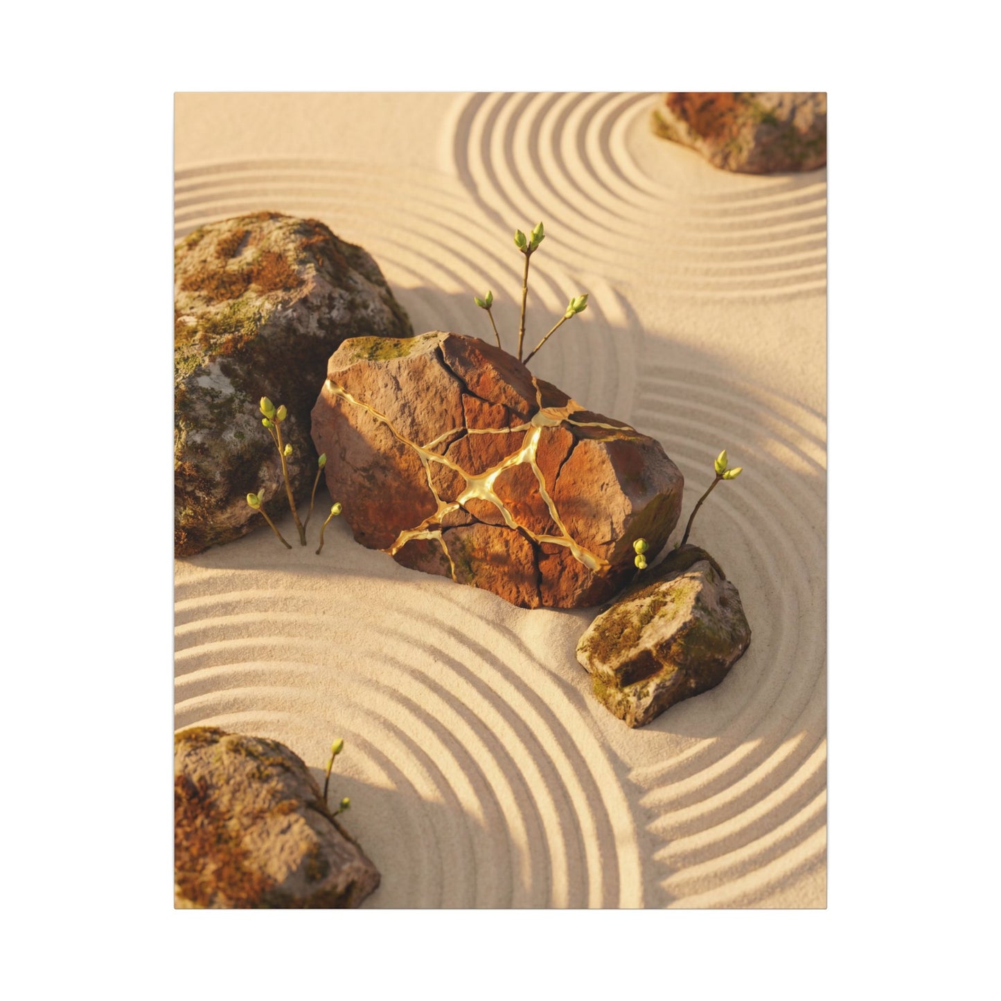 Kanso Rock Garden Canvas Art - Kintsugi Crackle Gold