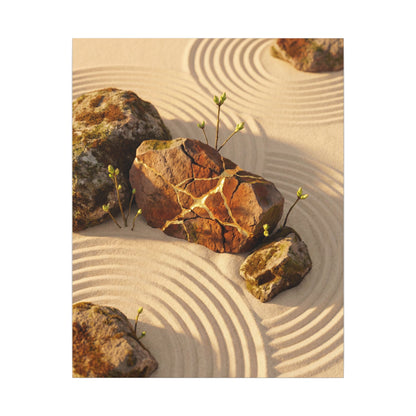 Kanso Rock Garden Canvas Art - Kintsugi Crackle Gold