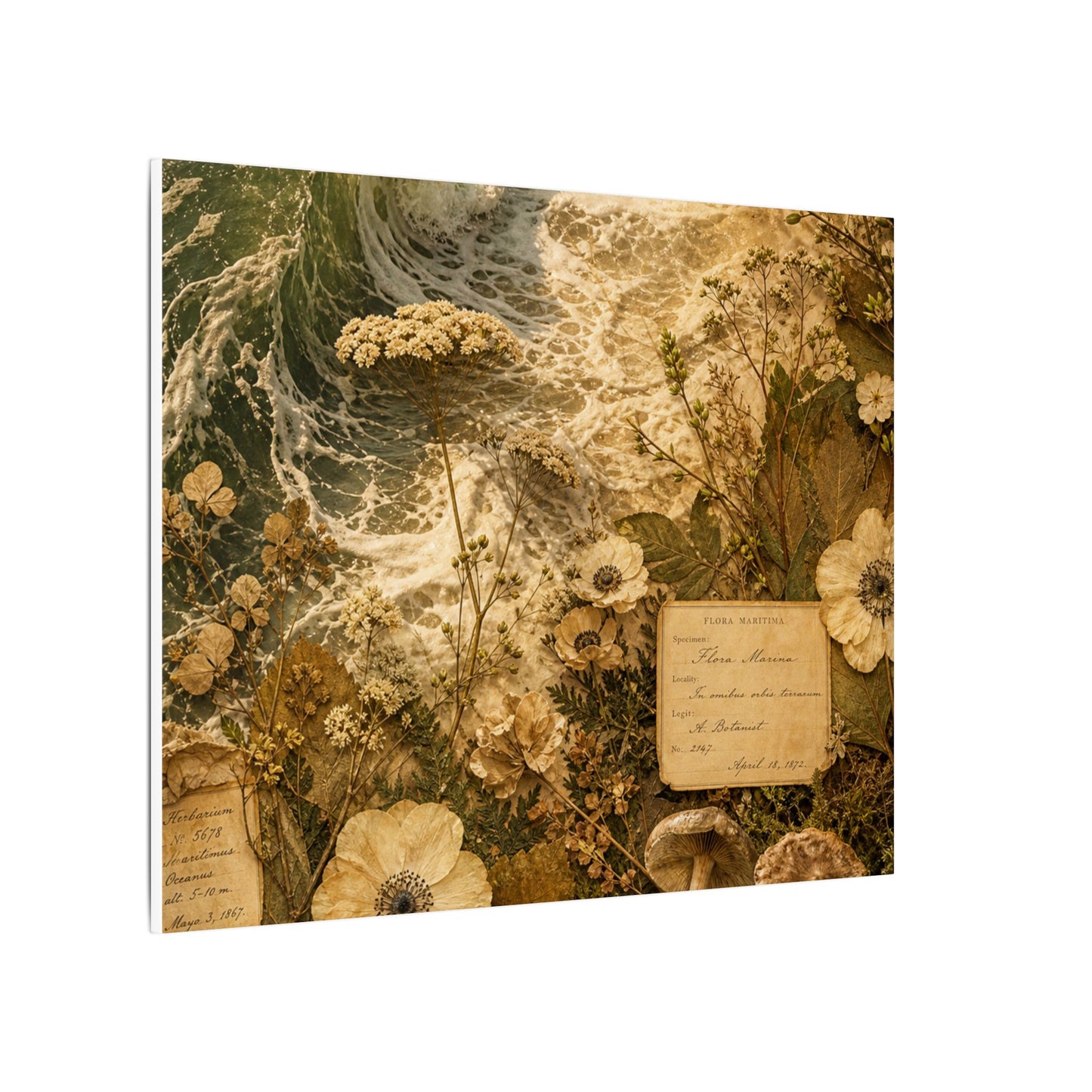 Spring Ocean Wave Herbarium Canvas Art | Nostalgic Decor